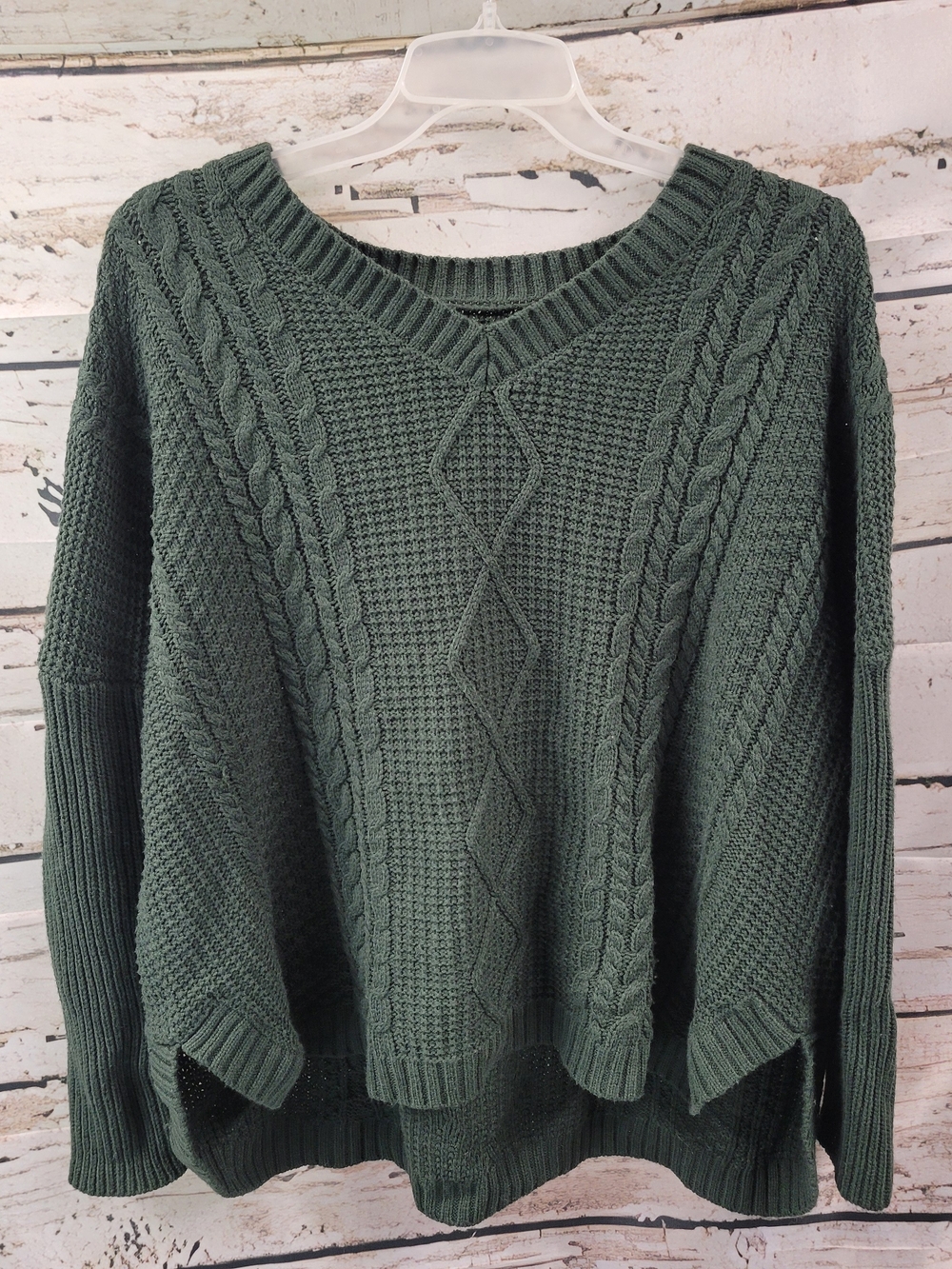 Natural Reflections Green Cable Knit Sweater Womens L Oversized